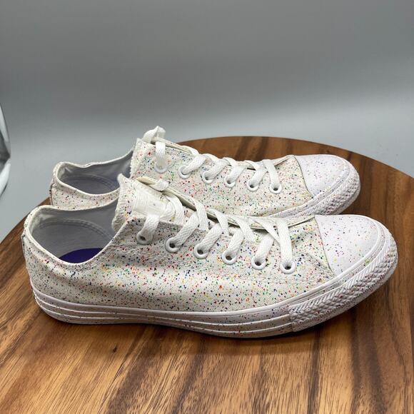 Chuck Taylor All Star Ox 'Pride' Shoes Womens Size 10 White Rainbow Paint Casual - Picture 1 of 8